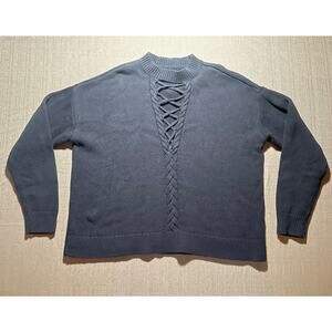 Kendall & Kylie Medium M Knit Sweater Solid Black Cross Cross Front Long Sleeve